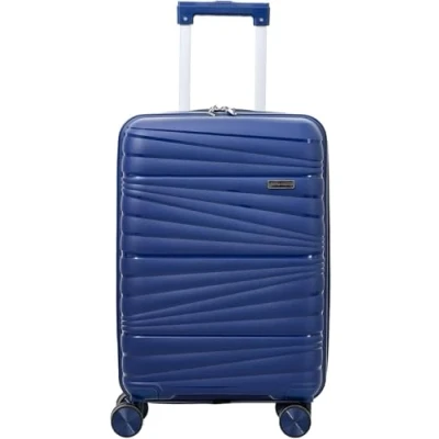 Immagine di Trolley rigido bagaglio a mano, approvato dalla maggior parte delle compagnie aeree low cost, 55 cm, ESPANDIBILE!! Misure x 38 23 cm Marchio Originale Pierre Cardin (BLU)