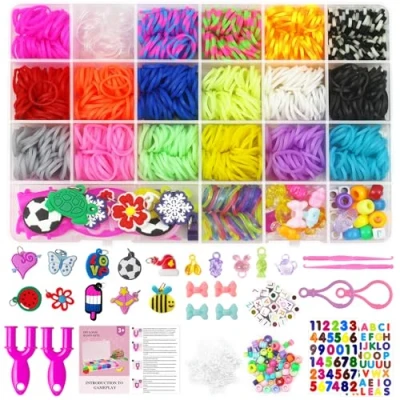 Immagine di Uolifrem 2500+ Elastici per Braccialetti Bambini, 22 Colori Kit, Fai Da Te Loom Bands kit con Accessori，Starter di elastici, Regalo Ragazze e Ragazzi