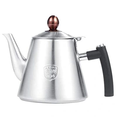 Immagine di teiera in acciaio inox 1200ml Stove top Bollitore per caffettiera, resistente al calore, base addensata, manico silicone Argento(Opaco)