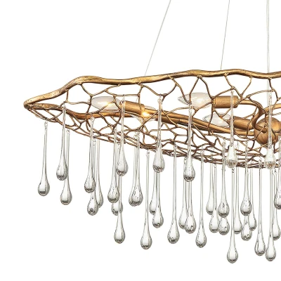 Immagine di Quintiesse Lampada a sospensione Laguna, colore oro con gocce di vetro, 8 luci