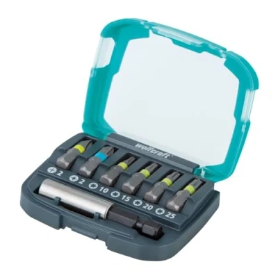 Immagine di wolfcraft Bit box con impronta a croce (PH/PZ) / TORX® (T), 7 pezzi I 2979000 6 inserti Solid di diverse dimensioni, portainserto incluso