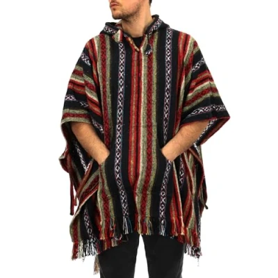 Immagine di LOUDelephant 100% INTRECCIATO GHERI Cotone Messicano stile Poncho con cappuccio rosso e nero