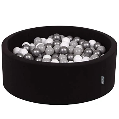 Immagine di KiddyMoon 90X30cm/200 Palline ∅ 7CM Piscina di Colorate per Bambini Tondo Fabbricato in EU, Nero:Bianco/Grigio/Argento