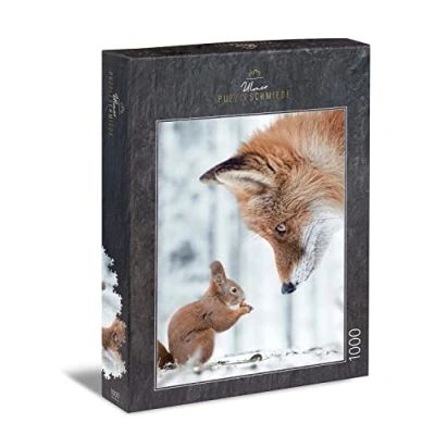 Immagine di Ulmer Puzzleschmiede puzzle &quot;Volpe e scoiattolo&quot; da 1000 pezzi scoiattoli volpe nella foresta invernale Animali in scena Qualità Made Germany