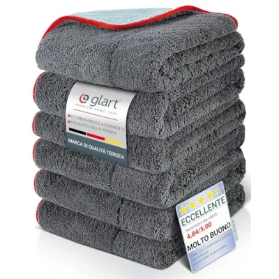 Immagine di Glart 471PP6 Set di 6 Panni in Microfibra per la Lucidatura Vernice, Vetri, Cruscotto, Pulizia Auto, Moto, Panno Microfibra, 60 x 40 cm, Pezzi