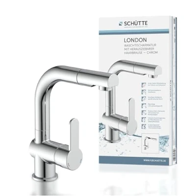 Immagine di SCHÜTTE 79710 Rubinetto da Bagno doccetta Estraibile, Ideale per Lavare i Capelli, Miscelatore monocomando con Scarico, Finitura Cromata