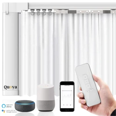 Immagine di Quoya QL600 Smart Electric Curtain Track, motore motorizzato, lunghezza della pista regolabile, compatibile con Alexa, Google, Siri, Apple Watch (fino a 7 metri) (staffe da parete non incluse)