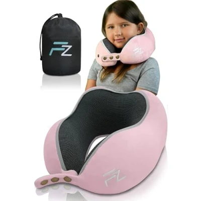 Immagine di FLOWZOOM® Cuscino da viaggio per bambini in memory foam auto collo cervicale Rosa