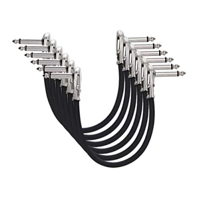 Immagine di Amazon Basics Ausiliario Cavo Patch per Chitarra Pedali, Microfoni, Console di Missaggio, Amplificatori, Connettore Angolare da 6,35 mm, Anti Interferenze, Confezione 6, 15 cm, Nero