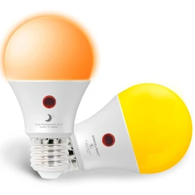 Immagine di SINCELIGHT Crepuscolo all&#039;alba Lampadina LED, Doppio sensore a fotocellula, Repellente per zanzare, 9W, E27, accensione e spegnimento automatico in base al livello di luce diurna, esterni, 2 pz.