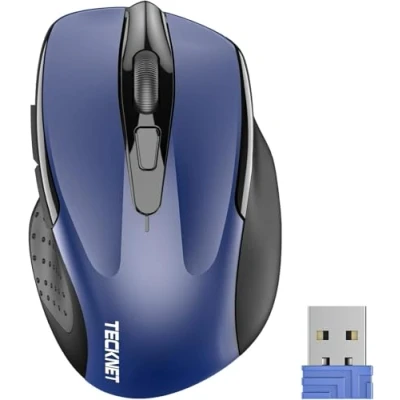 Immagine di TECKNET PRO Mouse Senza Fili, 2600 DPI Wireless Ergonomico, 2,4G Ottico con Ricevitore Nano USB, 6 Pulsanti, Durata di Vita 24 Mesi Compatibile PC, Mac, Laptop(Blu)