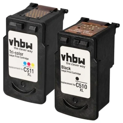 Immagine di vhbw Set 2x cartucce a inchiostro compatibile con stampante Canon Pixma MP480, MP490, MP492, MP495, MX320, MX330, MX340, MX350, MX360 sostituisce CL 511 PG 510, 510XL