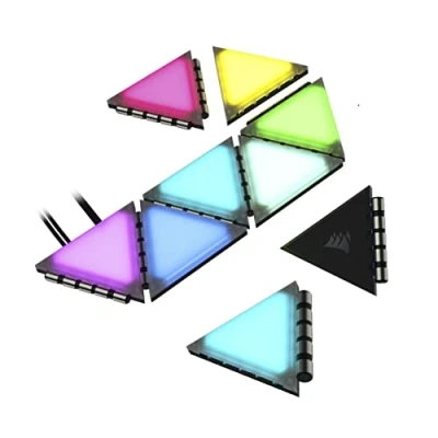 Immagine di Corsair iCUE LC100 pannelli luminosi per case Mini triangoli Kit di espansione da 9 (81 LED RGB con diffusione della luce, Semplice collegamento attacco magnetico, Chiaro