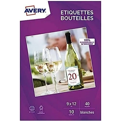 Immagine di AVERY 40 etichette autoadesive per bottiglie, formato 90 x 120 mm, stampa a getto d&#039;inchiostro