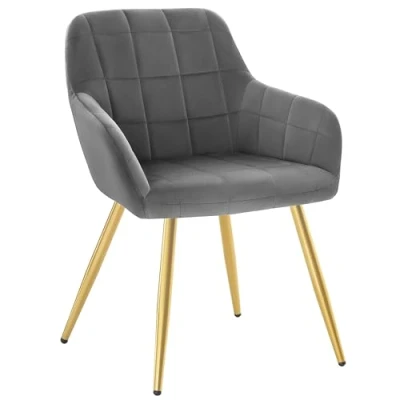 Immagine di WOLTU BH232dgr 1 Poltroncina Camera da Letto in Velluto Grigio, Sedia Sala Pranzo con Braccioli Gambe Metallo