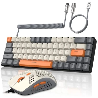 Immagine di YINDIAO T8 Combo Tastiera e Mouse da Gioco RGB al 60% + Cavo USB C a Spirale,Tastiera Meccanica Cablata,Layout Compatto TKL 68 Tasti,Mouse Nido d&#039;ape,Fino 6400 DPI,per PC MAC PS5 Grigio Scuro