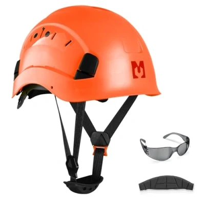 Immagine di Mustbau Casco di Sicurezza, Protettivo EN397 con Occhiali Antiappannamento, Fascia Regolabile da 53 a 63 cm, Materiale ABS Resistente Per Uomini Donne Bianco