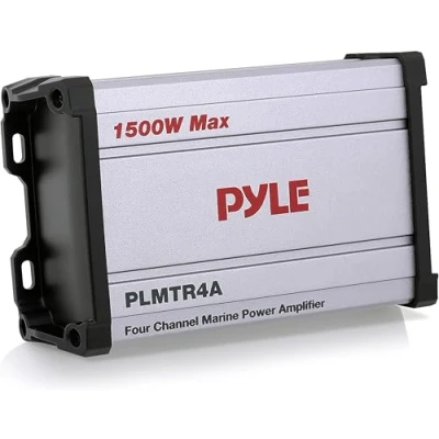 Immagine di Pyle 4 Channel Marine Amplifier Receiver Waterproof and Weatherproof Audio Subwoofer for Boat Stereo Speaker &amp; Other Watercraft 1200 Watt Power, Wired RCA, AUX MP3 Input Cable PLMTR4A