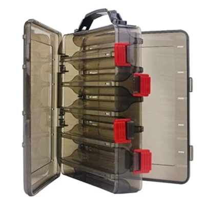 Immagine di Scatola per esche da pesca a doppio lato, in plastica rigida trasparente, calamari, pesciolini, accessori, contenitore (marrone, 10 slot)