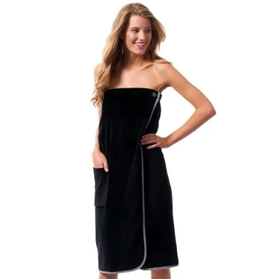 Immagine di Morgenstern Asciugamano da Bagno I Spiaggia Donna Elastico Bottone 100% Cotone Tasca 90x142 cm Nero