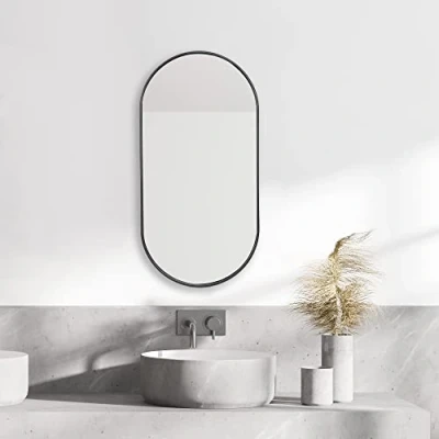 Immagine di [en.casa] Specchio Ovale da Parete 40 x 80 cm Bagno con Fissaggio Verticale Orizzontale Cornice in Alluminio Nero Opaco