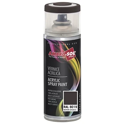 Immagine di Ambro Sol V4008019 Smalto Acrilico Multiuso, Vernice Brillante per Interni ed Esterni, Adatto Qualsiasi Tipo di Materiale, Bomboletta Spray in Banda Stagnata Riciclabile 400 ml, Marrone Grigio