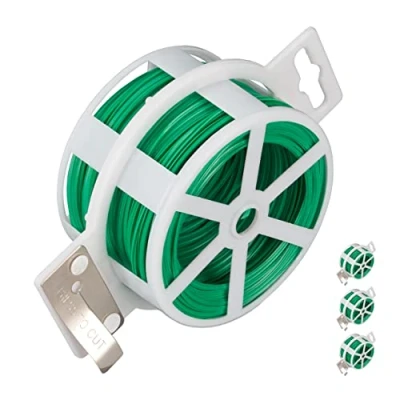 Immagine di Relaxdays Filo da Giardinaggio Lungo 50 m, Set 4, in Ferro Plastificato, per Rampicanti e Fiori, con Cutter, Verde, 80% 20% plastica