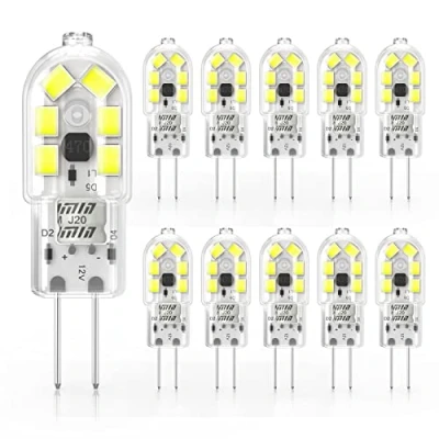 Immagine di Cxyemt Lampadine LED G4 2 W equivalenti a 20 alogena luce bianca fredda 6000 K, AC/DC 12 V, lampada economia di energia, non dimmerabili, senza sfarfallio, confezione da 10