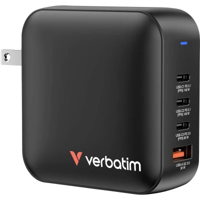 Immagine di Verbatim Mini GaN Caricatore USB 165 W Ambiente interno, Presa di Corrente uscita max. 5 A 1x 2 A, 3x C ® Num. uscite: 4 x con adattatore