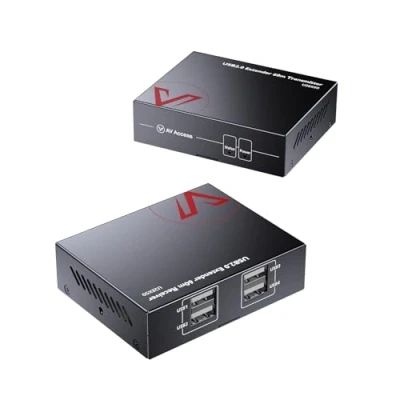 Immagine di AV Access USB 2.0 Extender fino a 80m/263 piedi, 4 Porte su Ethernet per Tastiera/Mouse, 60m Dispositivo di Archiviazione, Due Webcam Funzionano Sincrone, Cat5e Cat6
