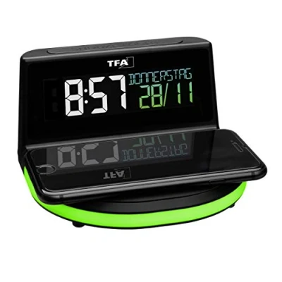 Immagine di TFA Dostmann Charge IT Sveglia Digitale, 60.2028.01, con Funzione di Ricarica Wireless (Qi), Data, Temperatura Ambiente, Luce dell&#039;ambiente, Nero