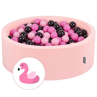 Immagine di KiddyMoon Piscina di Palline Colorate 90X30cm/200 ∅ 7CM per Bambini Tondo Fabbricato in EU, Fenicottero: Rosa/Rosa Chiaro/Nero