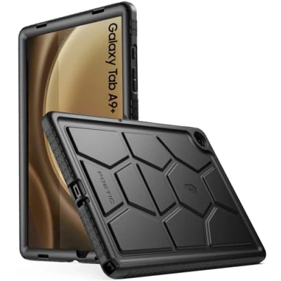 Immagine di Poetic TurtleSkin custodia progettata per Samsung Galaxy Tab A9 Plus + da 11 pollici 2023, resistente, antiurto, robusta, adatta ai bambini, in silicone, colore nero