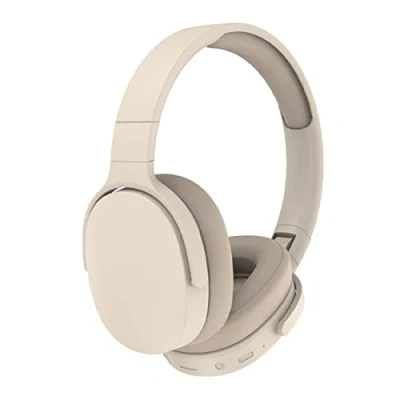 Immagine di cuffie wireless Bluetooth, Hi Fi, pieghevoli, con riduzione del rumore, regolabili, microfono, stereo over ear 5.1 compatibili per sport e viaggi (beige)