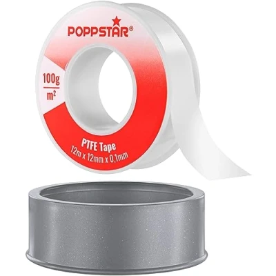 Immagine di POPPSTAR Nastro sigillante per filettature PTFE 100g/m² teflon FRP filetti grossi (tenuta gas e acqua) 12m x 12mm 0,1mm