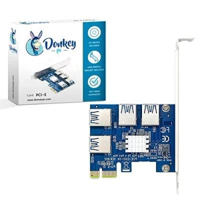 Immagine di Donkey pc PCI Express 16X Scheda Riser Card, Multi Porte E 1X a 4 USB 3.0 Bitcoin GPU Riser. Adattatore per ascensori PCIe