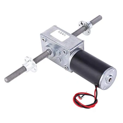 Immagine di Motoriduttore a Vite Senza Fine, DC 24V Elettrico Doppio Albero M8 Mano Destra e Sinistra Filo Alto Momento Torcente Turbina 2480 Motore con Flangia(Speed Reduction Rate 17)