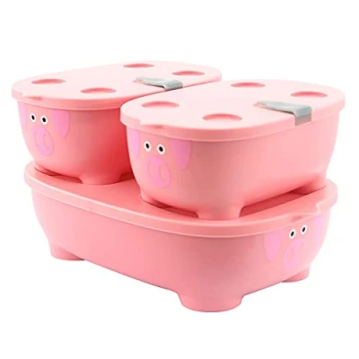 Immagine di Prince Lionheart Bentomal Portapranzo Per Bambini Impilabile Set Con 3 Dimensioni Coperchi Sfiato Microonde Lavabile In Lavastoviglie Maiale Rosa