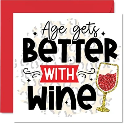 Immagine di Divertente biglietto di compleanno donne e uomini con scritta &quot;Better With Wine&quot; umoristico papà mamma sorella fratello figlio figlia nonno 145mm