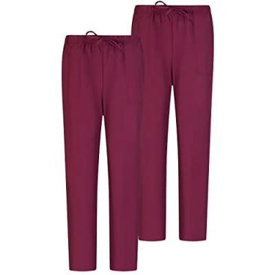Immagine di MISEMIYA Pack 2 PCS Pantaloni Unisex Vita Elastica Uniforme di Lavoro Clinica Ospedale X Large, Granato 68