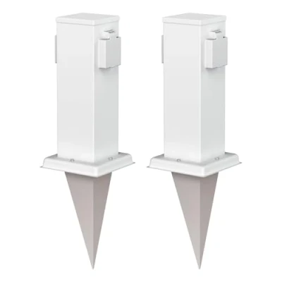 Immagine di ledscom.de 2 x Polly colonna di presa da giardino con picchetto a terra per esterni, IP44, gang, acciaio inox, quadrato, bianco, 27cm