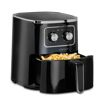 Immagine di alpina Friggitrice ad aria calda 4,5 l Airfryer per 3 4 persone Air Fryer con temperatura regolabile da 80 C a 200 Timer fino 60 minuti 1450 W Nero