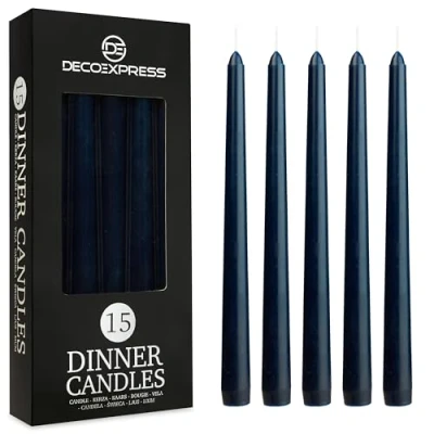 Immagine di DECO EXPRESS Candele Lunghe Bianche e Colorate Pacco da 6/10/15/50 8 Ore Lunga Durata per Candelabro Eleganti Cena FESTIVITÀ (Navy 15)