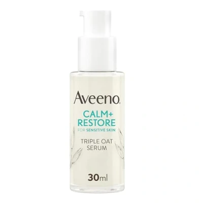 Immagine di Aveeno Face CALM+RESTORE Siero triplo d&#039;avena, idratazione 24 ore, per pelli sensibili, con complesso di avena e Partenio calmante, senza profumo, 30 ml