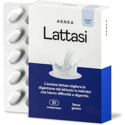 Immagine di Lattasi Effetto Immediato, 16500 FCC L’unico Prodotto in Italia e Sicuro Alto dosaggio per Intolleranza al Lattosio Migliora digestione Latte Latticini Enzimi digestivi AENEA (30 capsule)