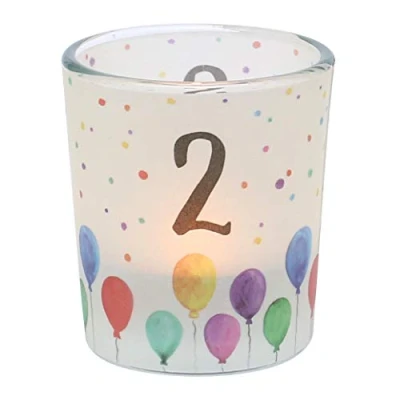 Immagine di Dekohelden24 Fascetta Trasparente, con 1 Candela, Altezza x Diametro, Motivo: Numero 2, Portacandela in Vetro H/Ø: 6,5 6 cm