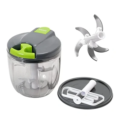 Immagine di wenco Premium Tritatutto 900 ml, taglia verdure manuale con beccuccio, 12,5 x 13,5 cm, plastica/acciaio inossidabile, grigio verde trasparente