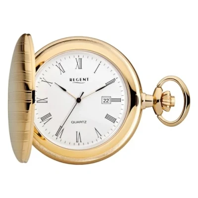 Immagine di REGENT Orologio da tasca uomo Savonnette Coperchio pieghevole 47 MM Quarzo Bianco Numeri romani Data, P 738 oro, Classico