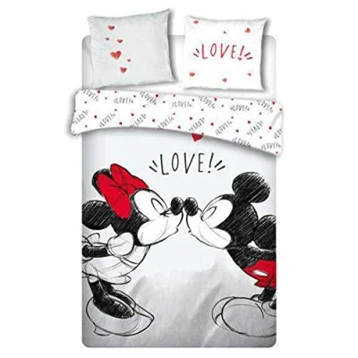Immagine di AYMAX S.P.R.L. Set di Biancheria da Letto con Topolino e Minnie, 240 x 220 cm, Copripiumino 2 federe 65 cm