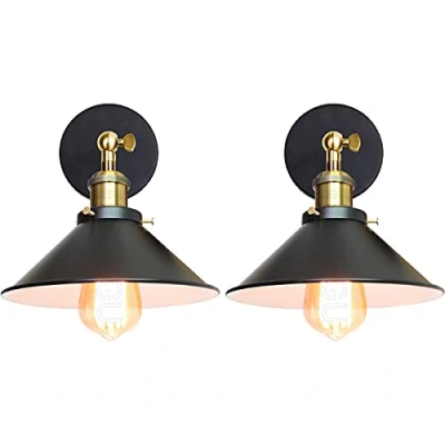 Immagine di iDEGU 2 Pezzi Lampade da Parete Industriale Vintage Applique Retrò in Stile Edison Metallo E27 Regolabile Plafoniere Interno per Cucina Camera Letto, 22cm (2x Nero + Bianco)